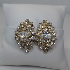 Vintage Pierced Rhinestone Statement Earrings